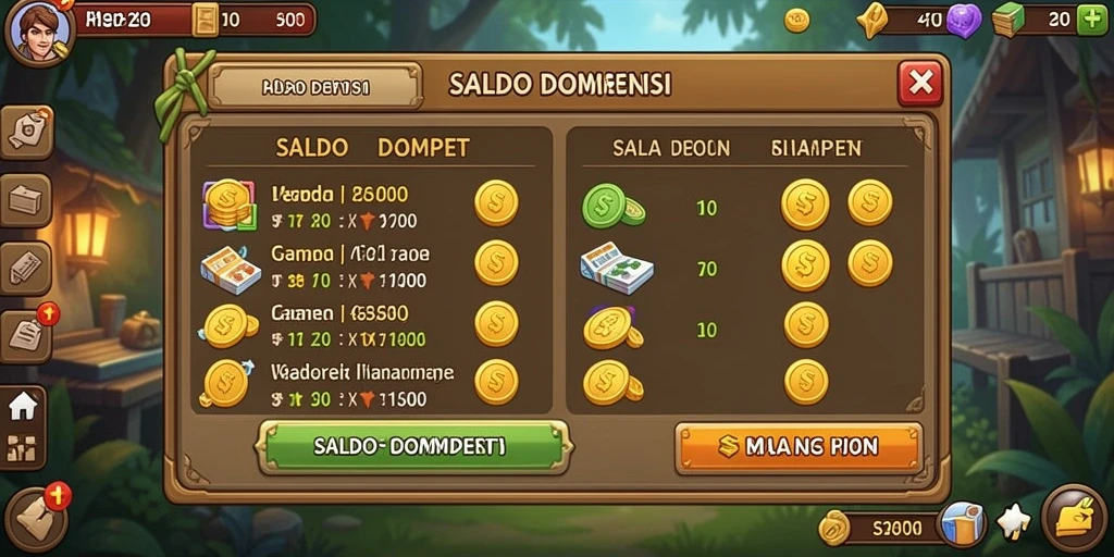 Menu karakter dengan pilihan yang beragam.